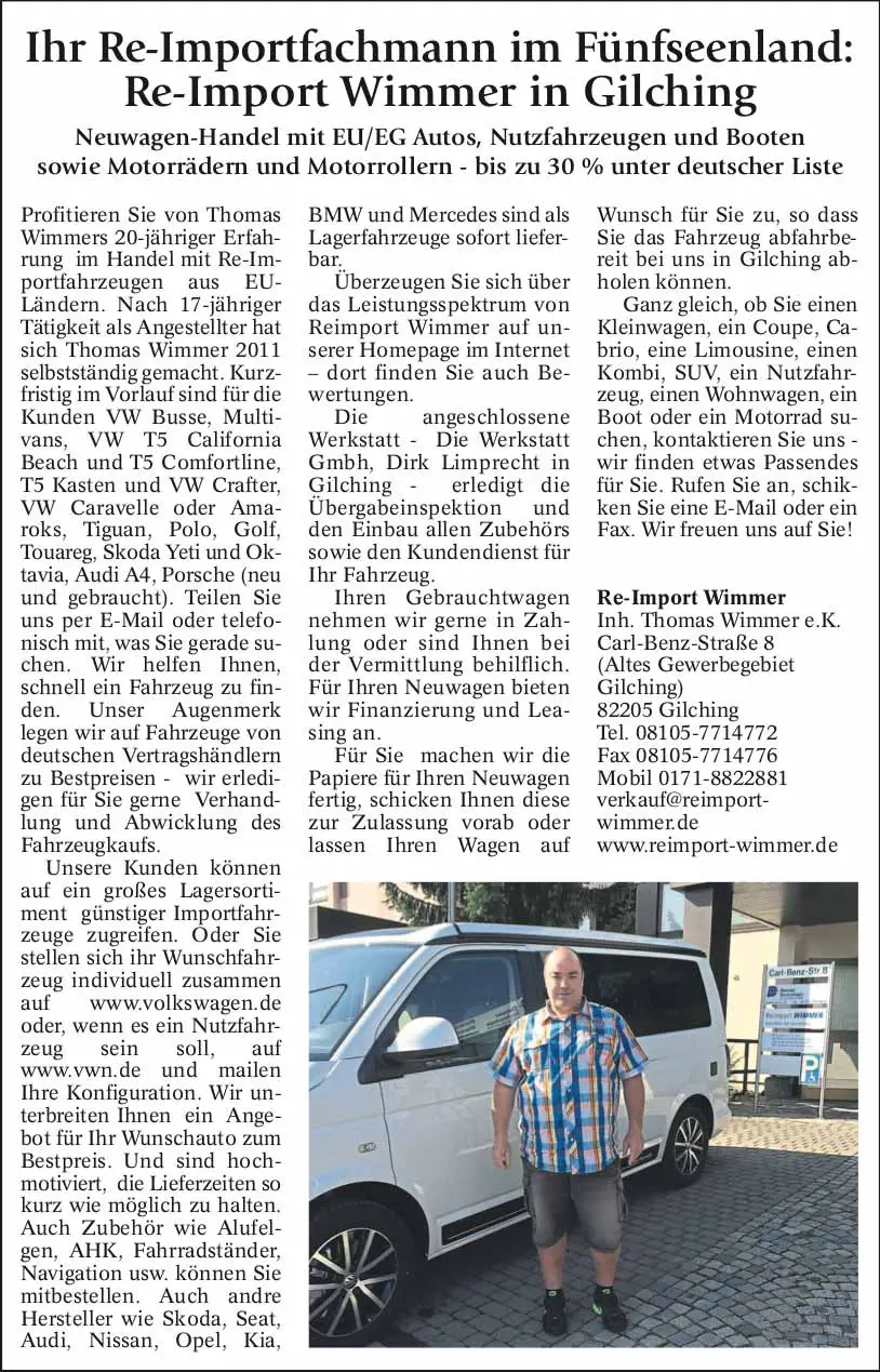 Pressebericht über Reimport Wimmer
