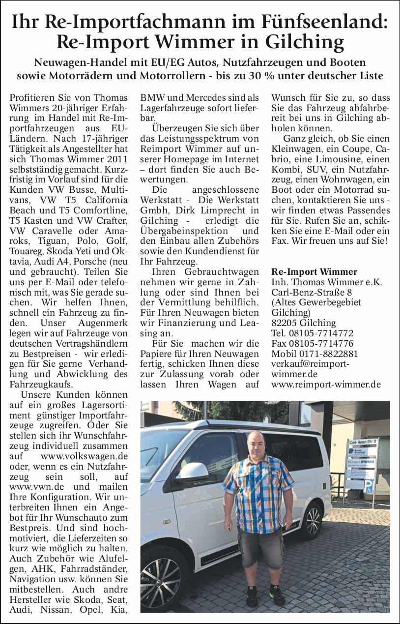 Pressebericht über Reimport Wimmer